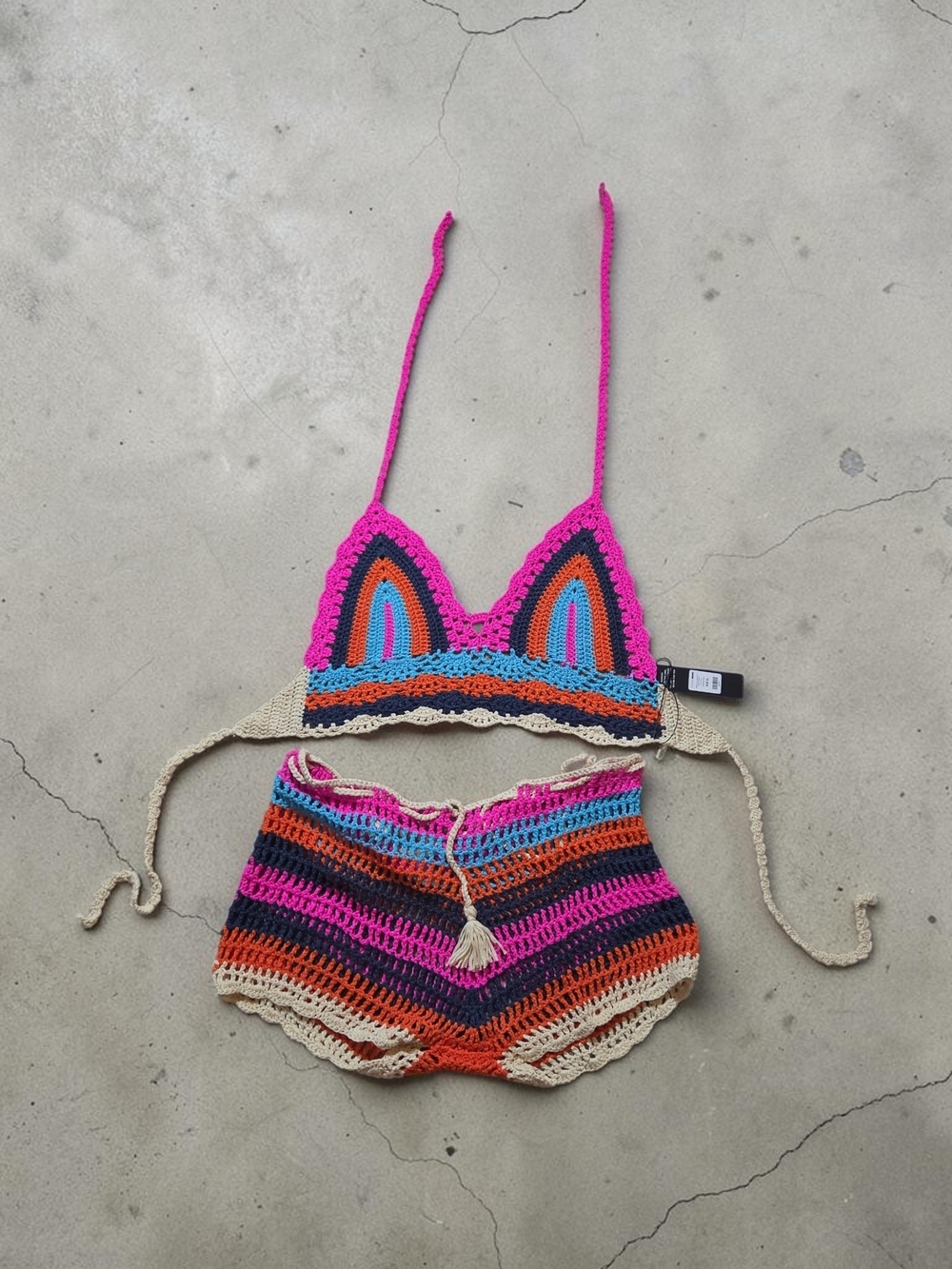 Handmade Crochet Two-Piece Set - Bright Multicolor